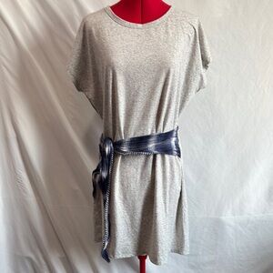 LL109 Hem & Thread Gray Dolman Sleeve Mini Dress with Crew Neck